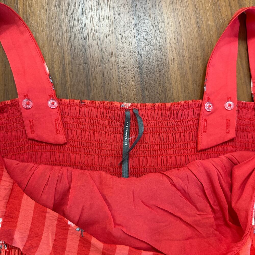 Anthropologie Rust Floral Smocked Square Neck Mini Bubble Dress, Vacation, L NWT - Picture 9 of 10